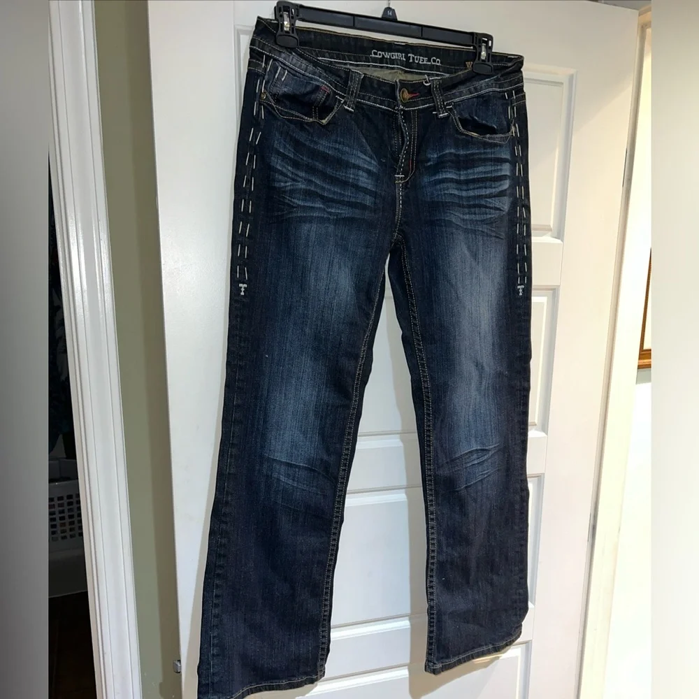 Cowgirl Tuff let er buck 32 x 31” dark denim jeans embroidery - Picture 10 of 12